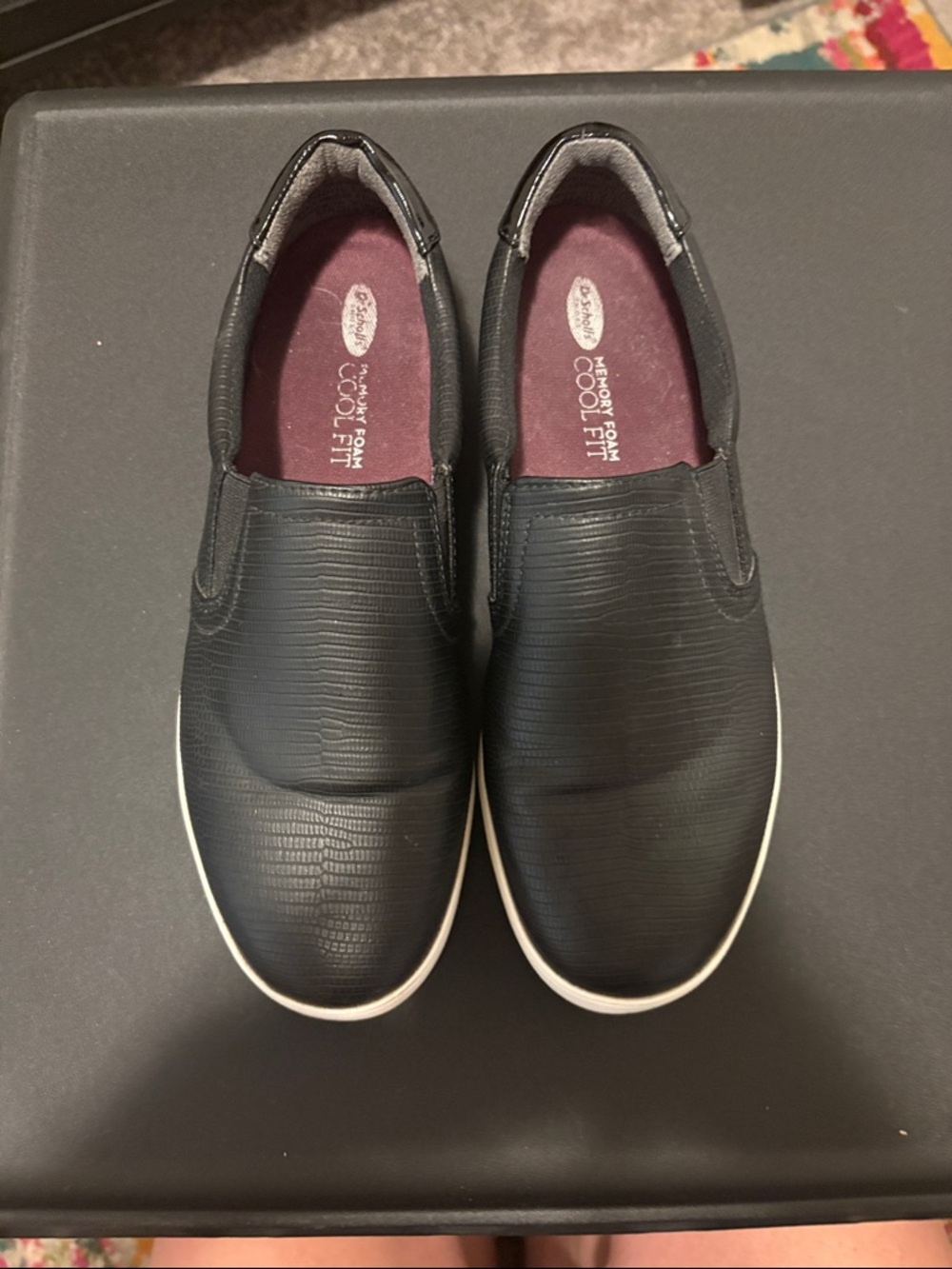 Dr. Scholl's Black Slip-On Flats with White Trim